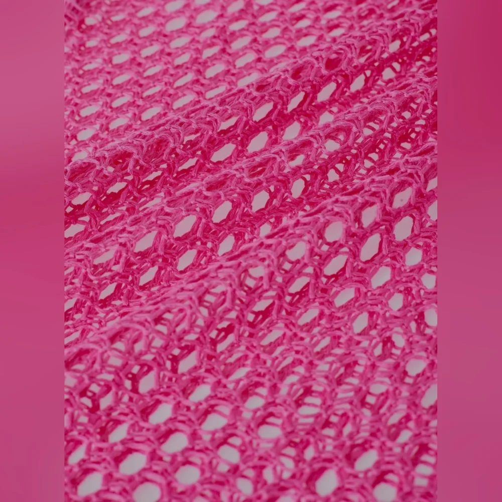 Bright Pink Crochet Coverup/Beach Dress w/ Fringe Hem detail/New Boutique Item - Picture 7 of 9